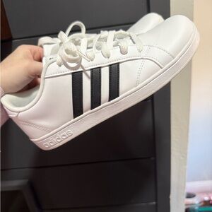 Adidas White Sneakers with Black Stripes